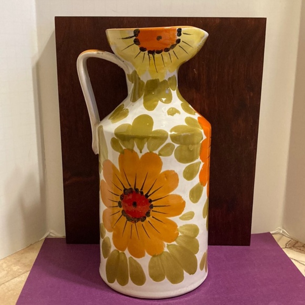Vintage Italy hand painted flower jug vase